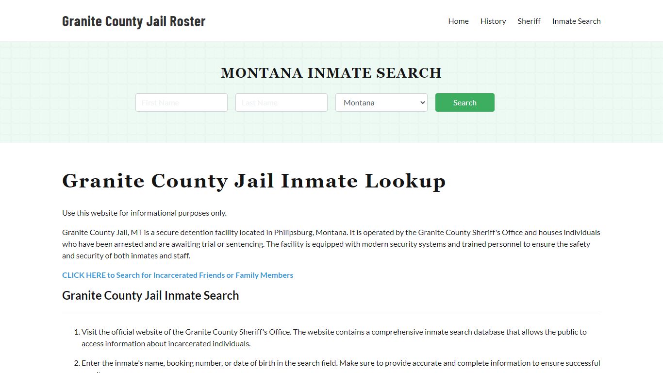 Granite County Jail Roster Lookup, MT, Inmate Search