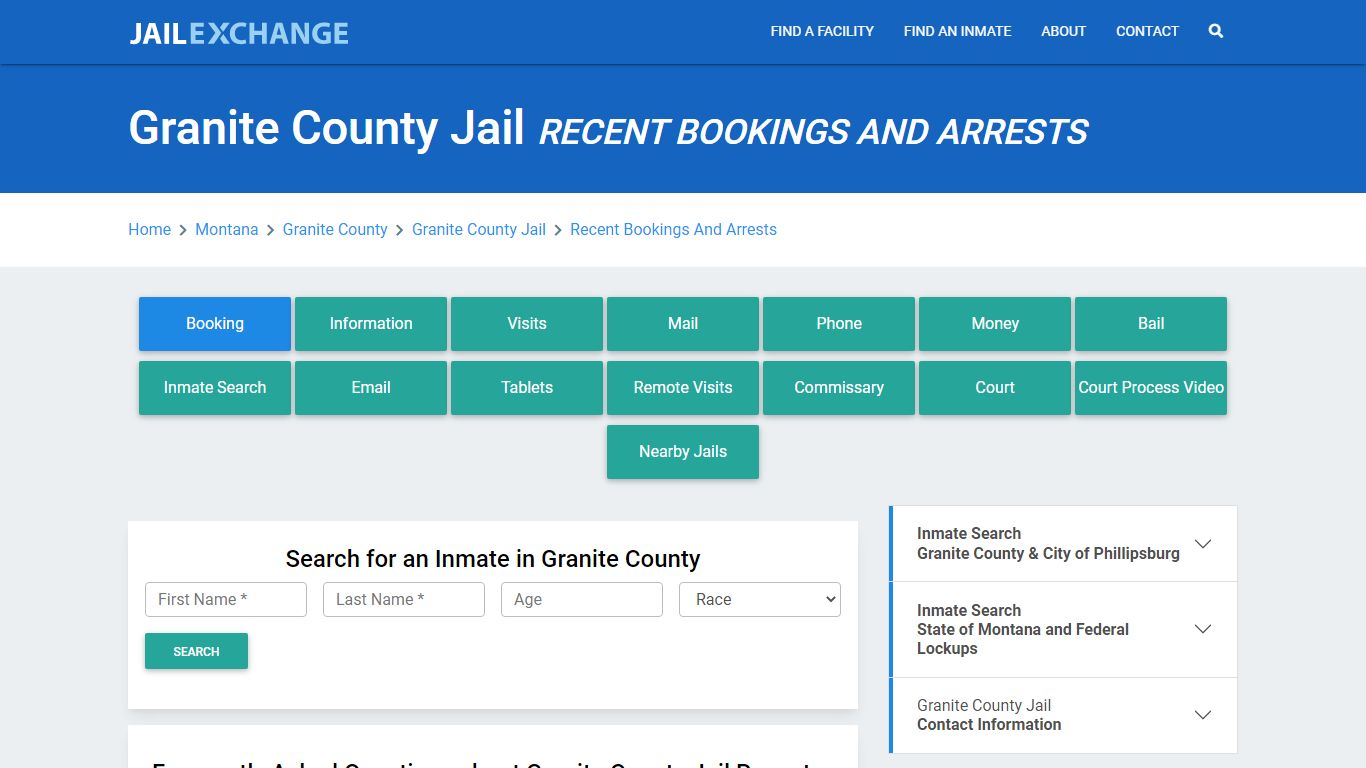 Granite County Jail Recent Bookings And Arrests - Jail Exchange